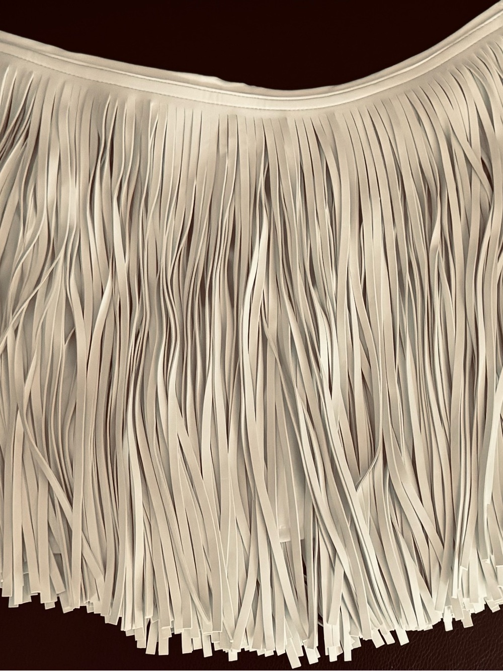 Beige Fringe vegan Leather , Mini Skirt. Super cute.